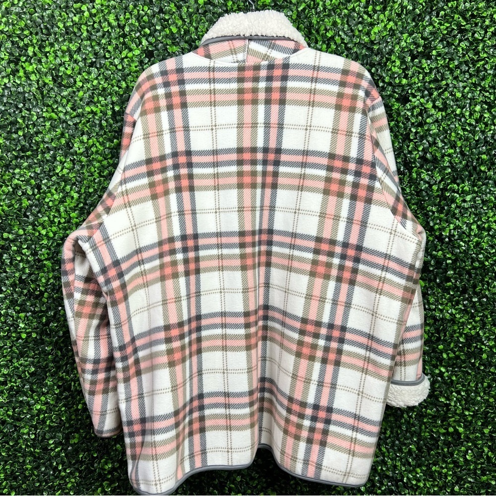 SABRINA LAUREN NEW YORK | Plaid & Faux Sherpa Wrap Coat (Cream/Pink/Grey) - Picture 6 of 7